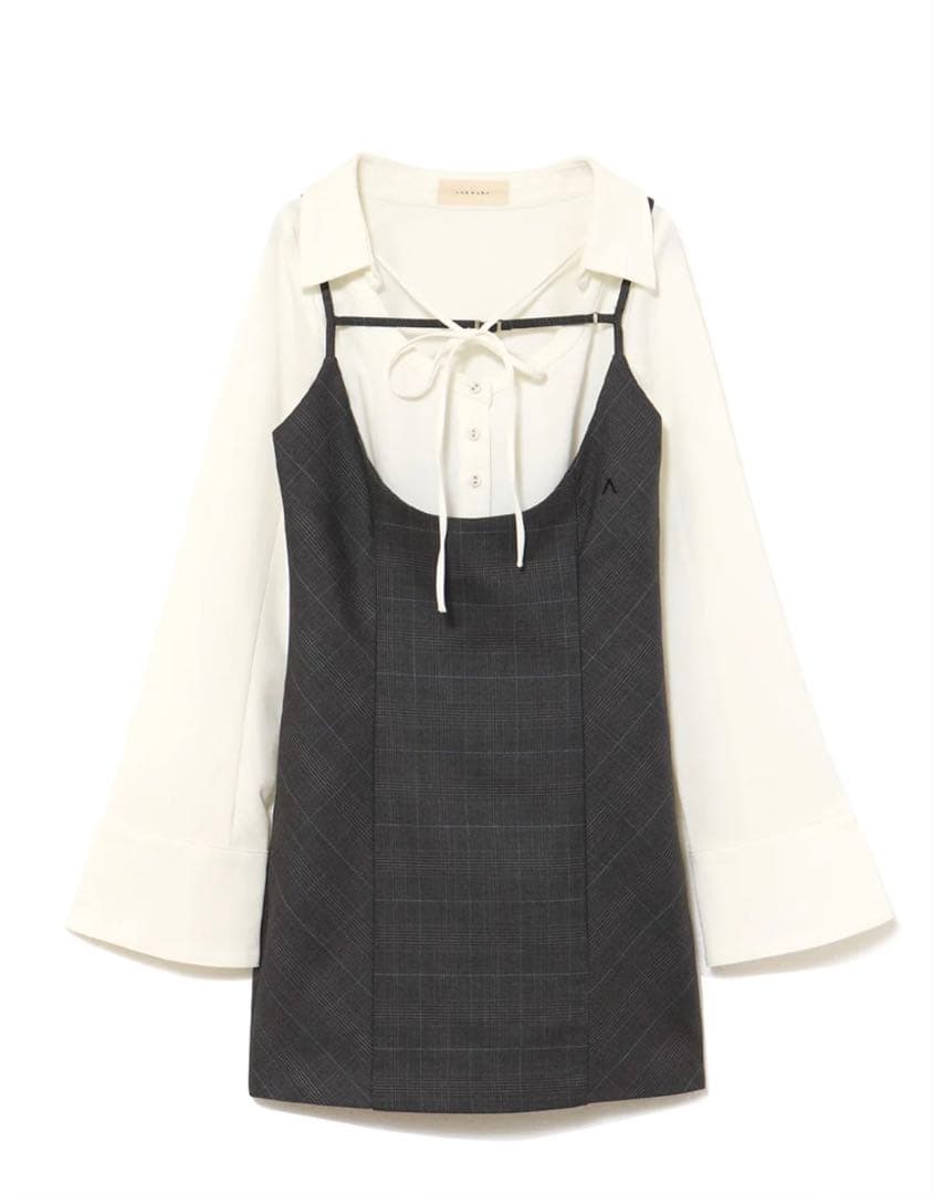 ワンピース andmary Betty layered check dress/ gray