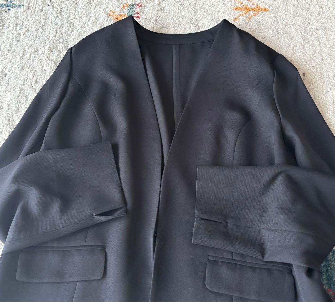 大きいサイズ　3点セット　ノーカラーパンツスーツ　セットアップ　ニッセン　黒