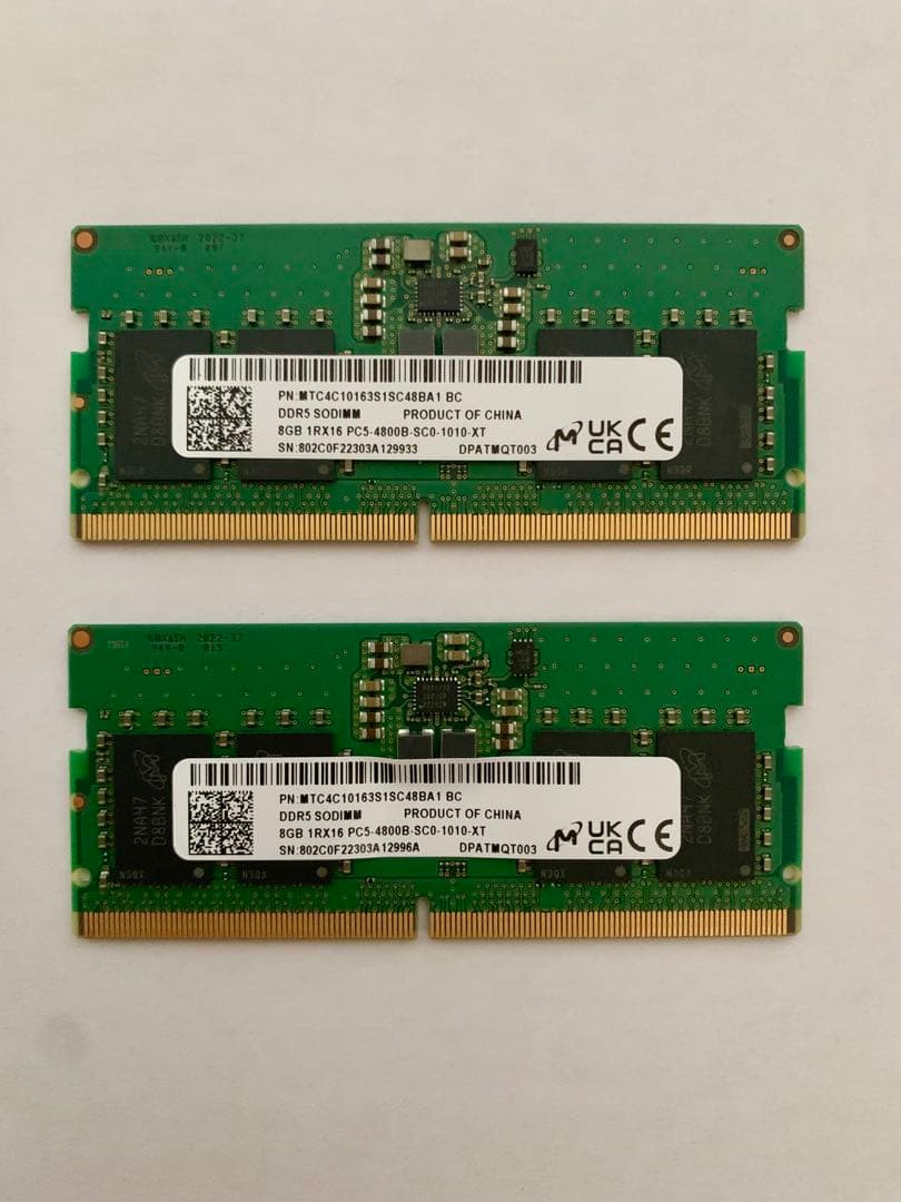 Micron★DDR5★4800MHz★16GB(8GB×2)ノート用