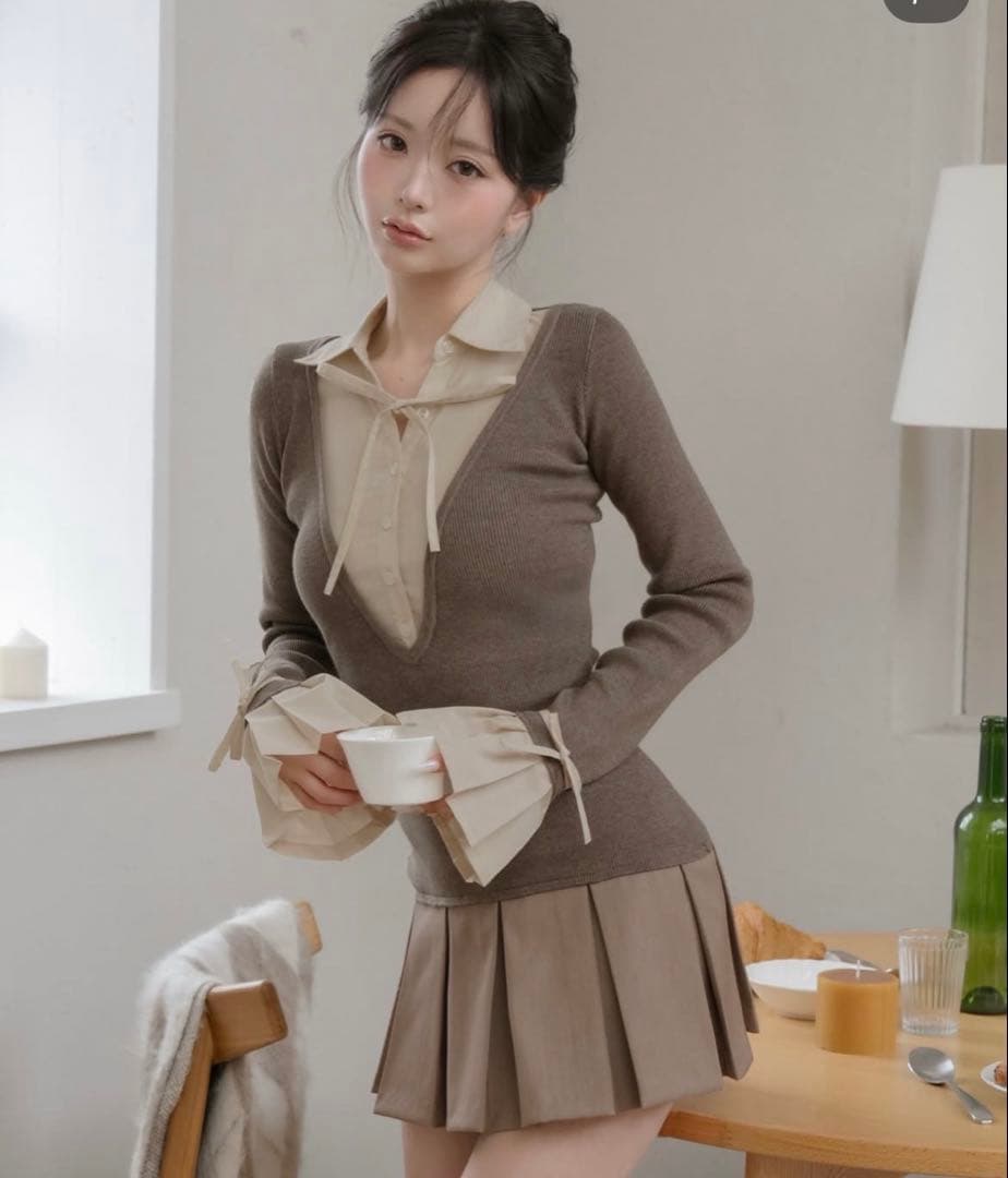 ダーリッチ darich シャツドッキングプリーツミニワンピース モカ MOC