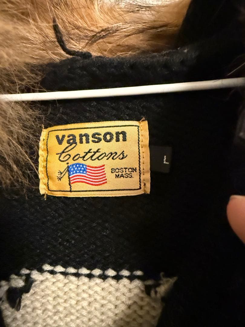 vanson スカルデザイン フード付きニットパーカー L