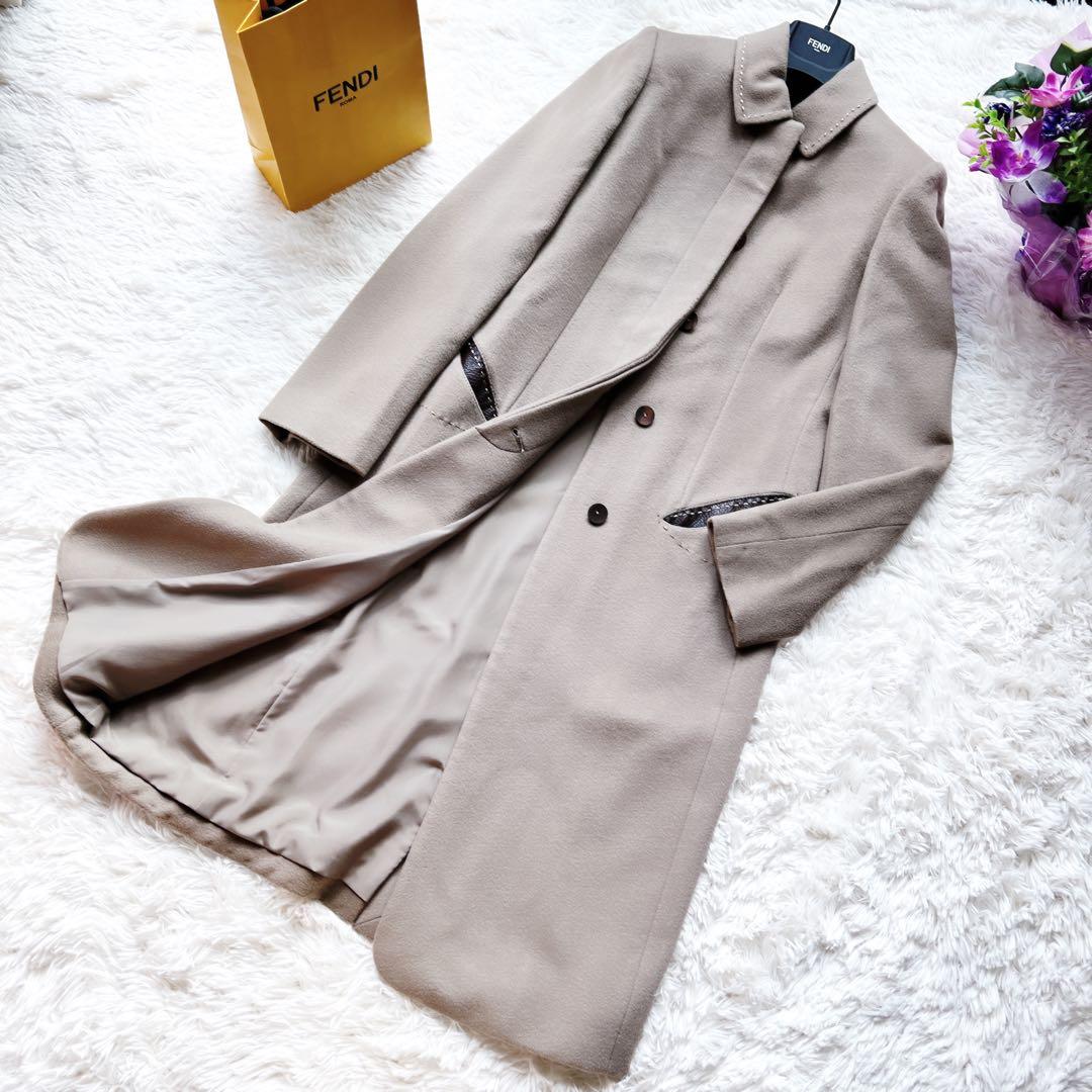 美品　FENDI フェンディ チェスター　本革　レザー　カシミヤブレンド コート
