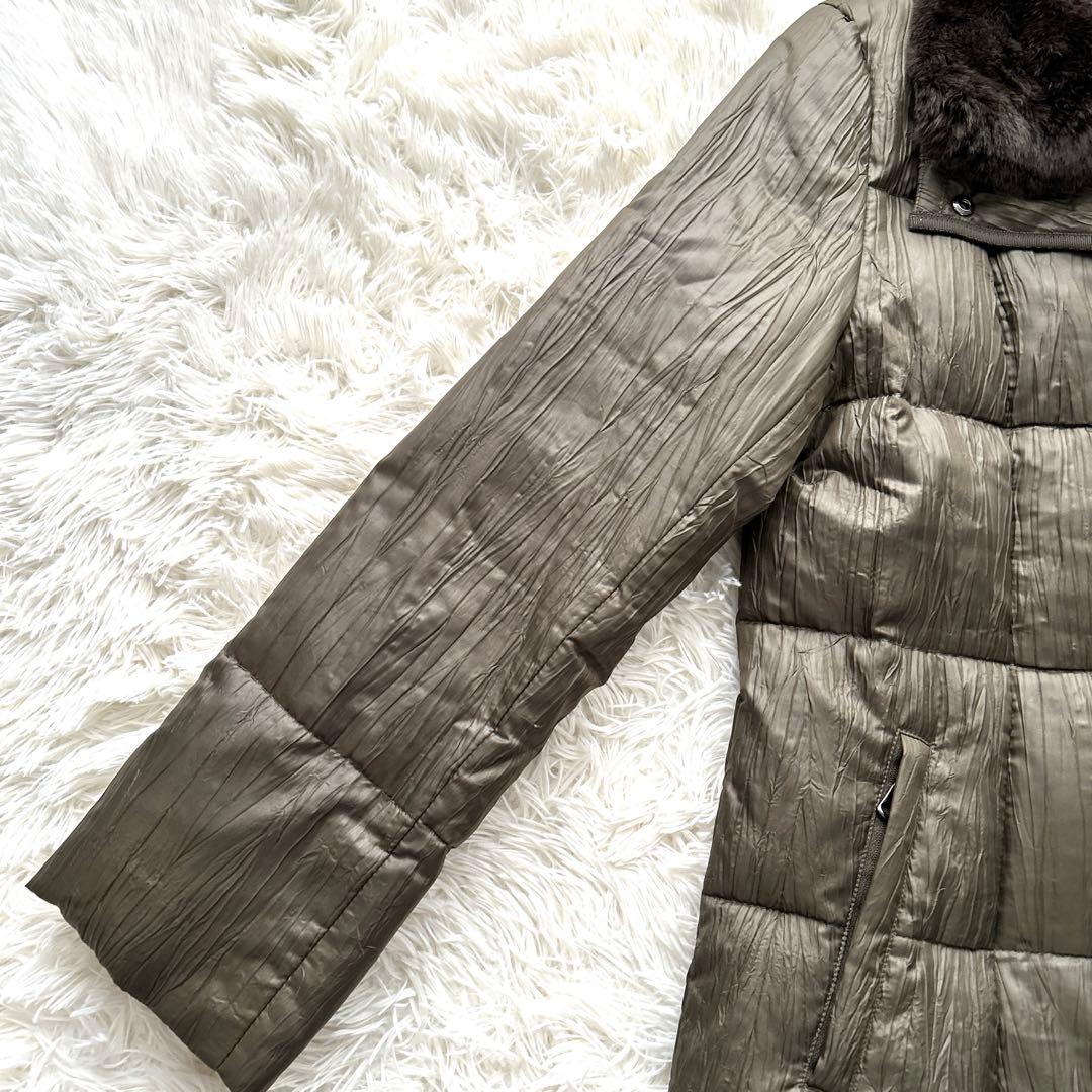 レリアン カーキ ロングダウンコート レッキスラビットファー付 Lサイズ