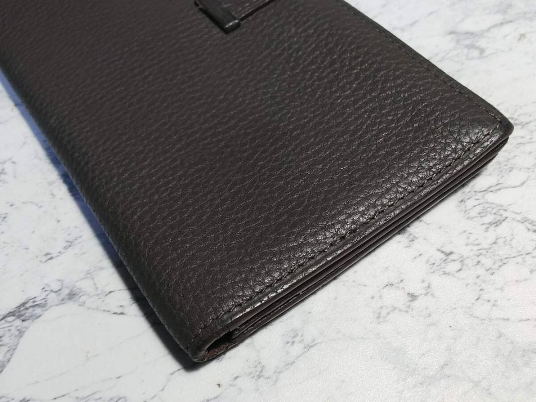 お買い得 HERMES ダークブラウン レザー 長財布