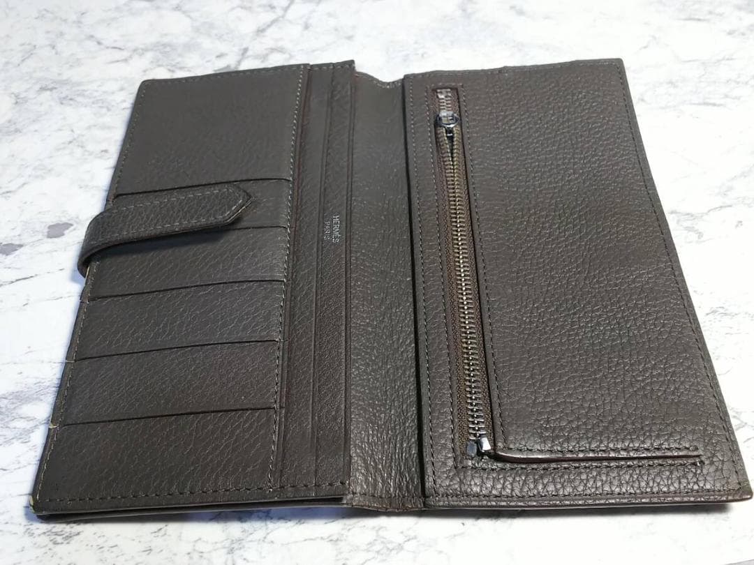 お買い得 HERMES ダークブラウン レザー 長財布