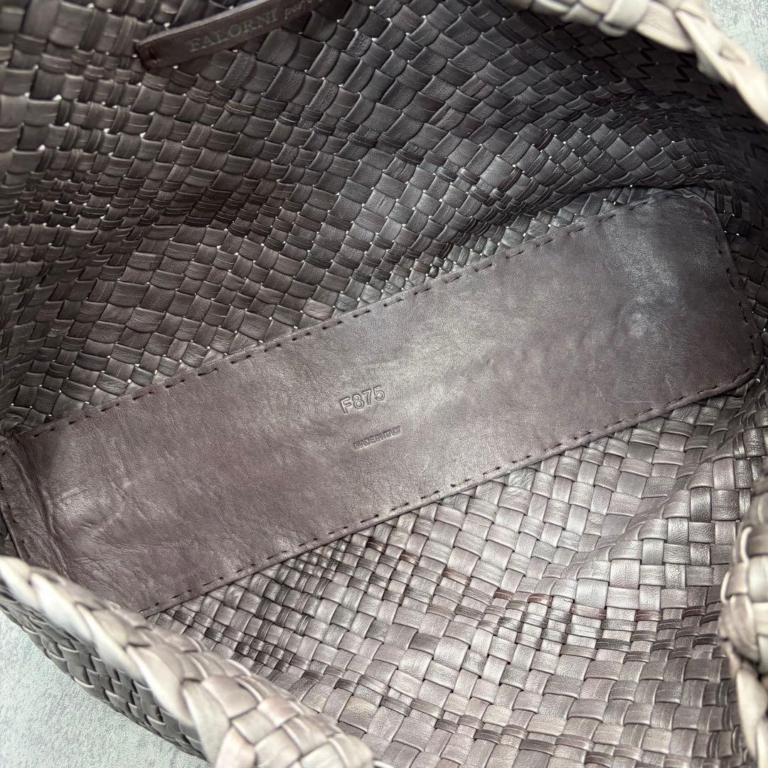 美品 ファロルニ 編み込み トートバッグ オールレザー A4 ハンド 灰 メンズ