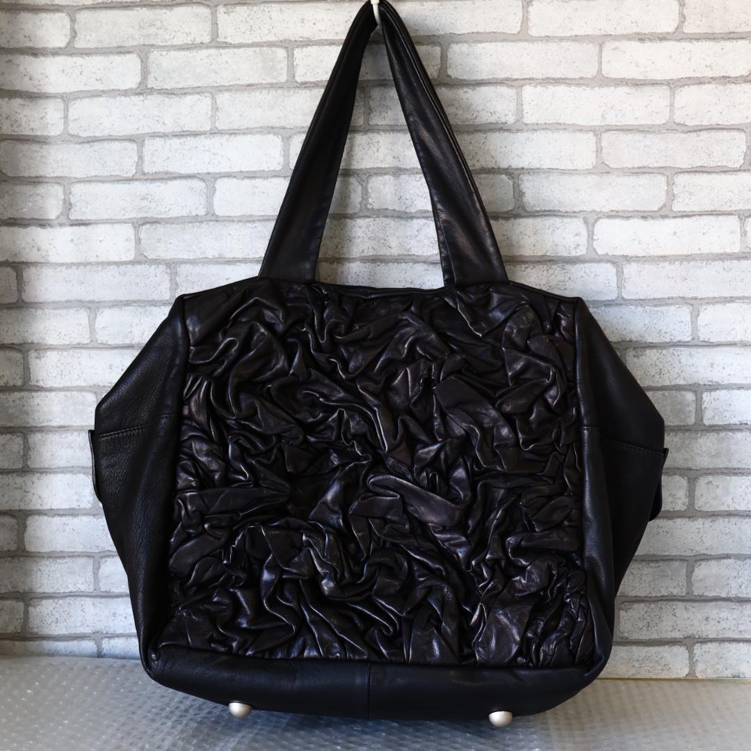 美品 廃盤 kawa-kawa カワカワ シワ加工 レザーボストンバッグ 黒