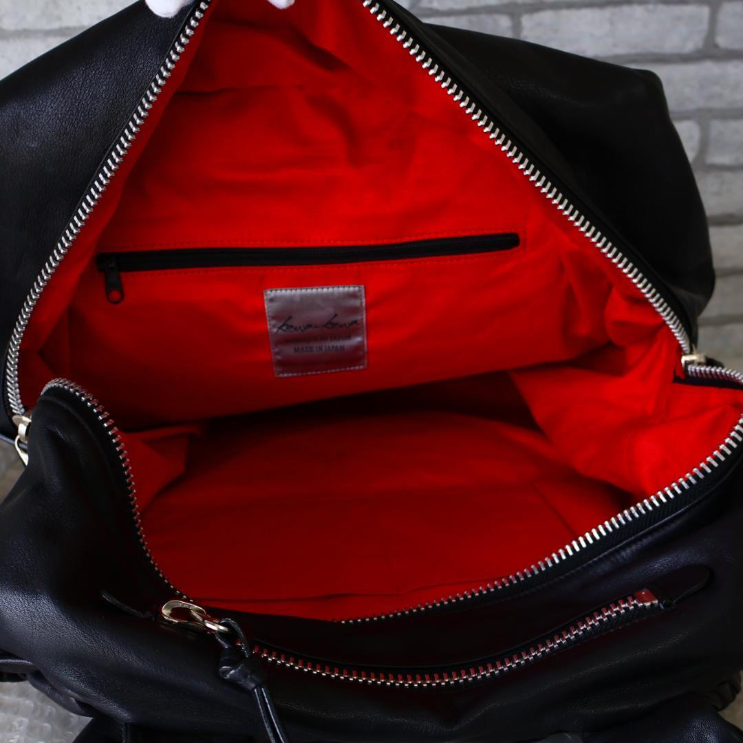 美品 廃盤 kawa-kawa カワカワ シワ加工 レザーボストンバッグ 黒