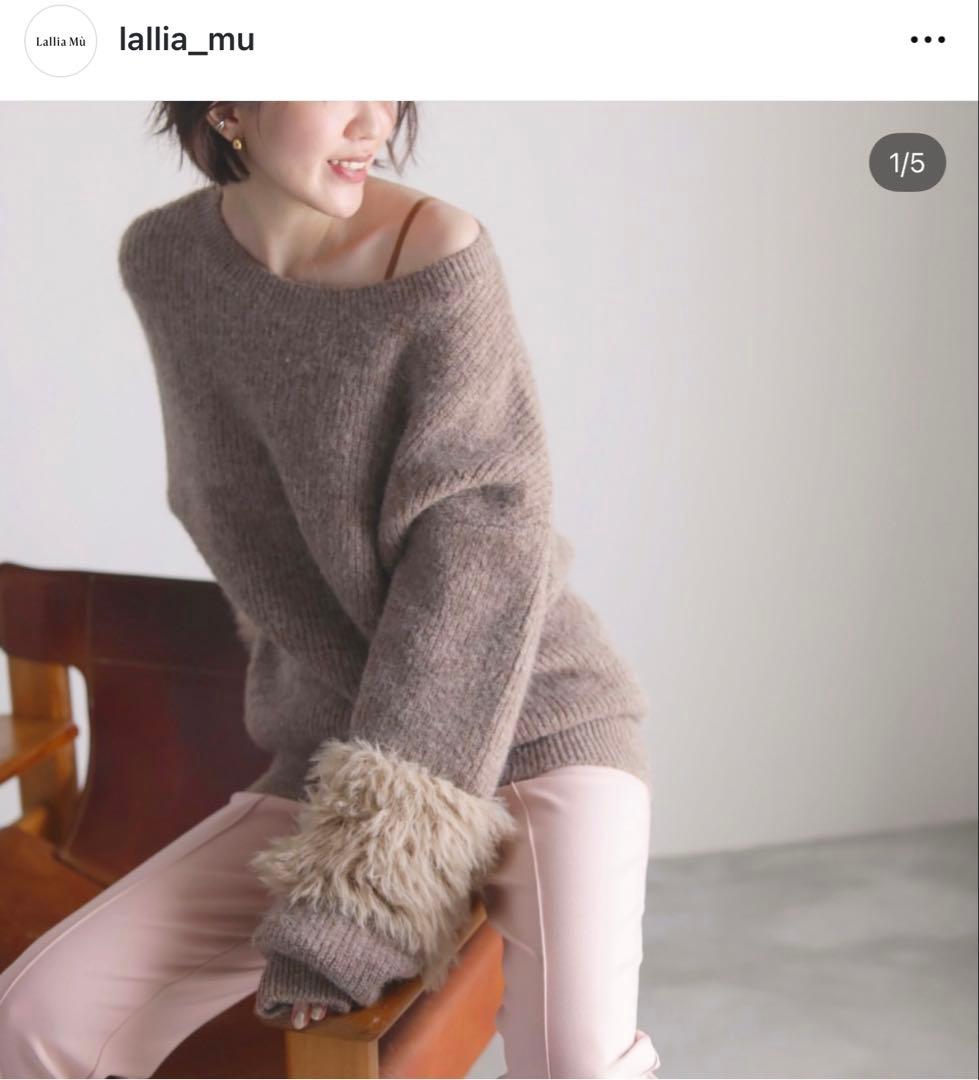 Lallia Muラリアムーファースリーブニットセーター 黒