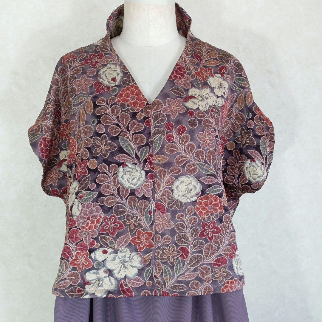 194　手染め大輔　着物リメイク　辻ヶ花と絽ワイドパンツ（裏付）　フリーサイズ