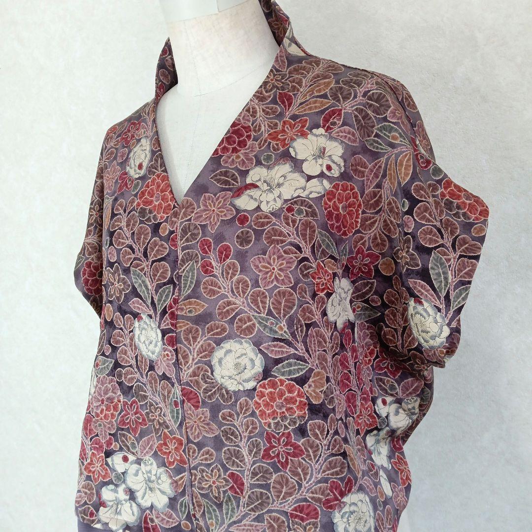 194　手染め大輔　着物リメイク　辻ヶ花と絽ワイドパンツ（裏付）　フリーサイズ