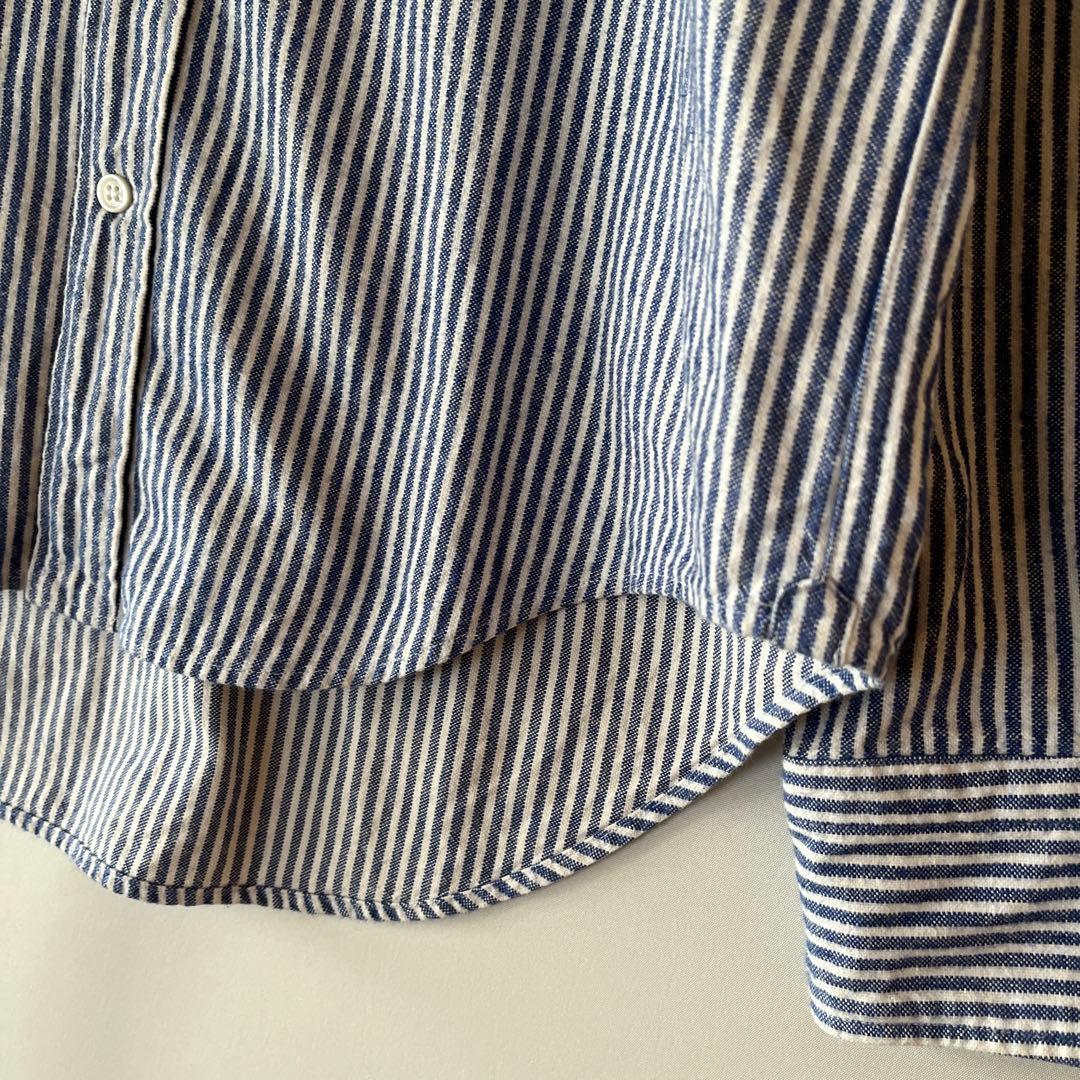 45R ストライプ柄 丸襟 コットンシャツ ブラウス 綿100% サイズ2 青白