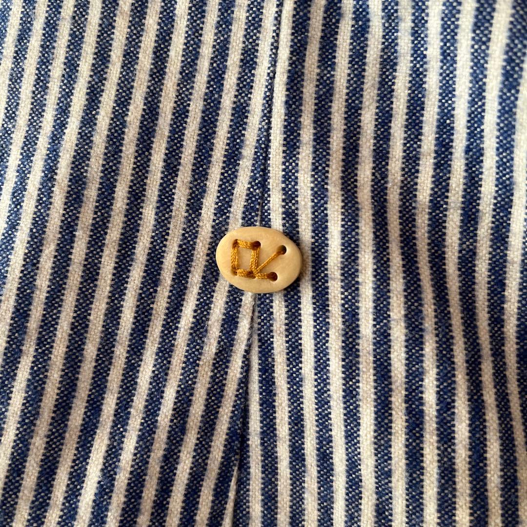 45R ストライプ柄 丸襟 コットンシャツ ブラウス 綿100% サイズ2 青白