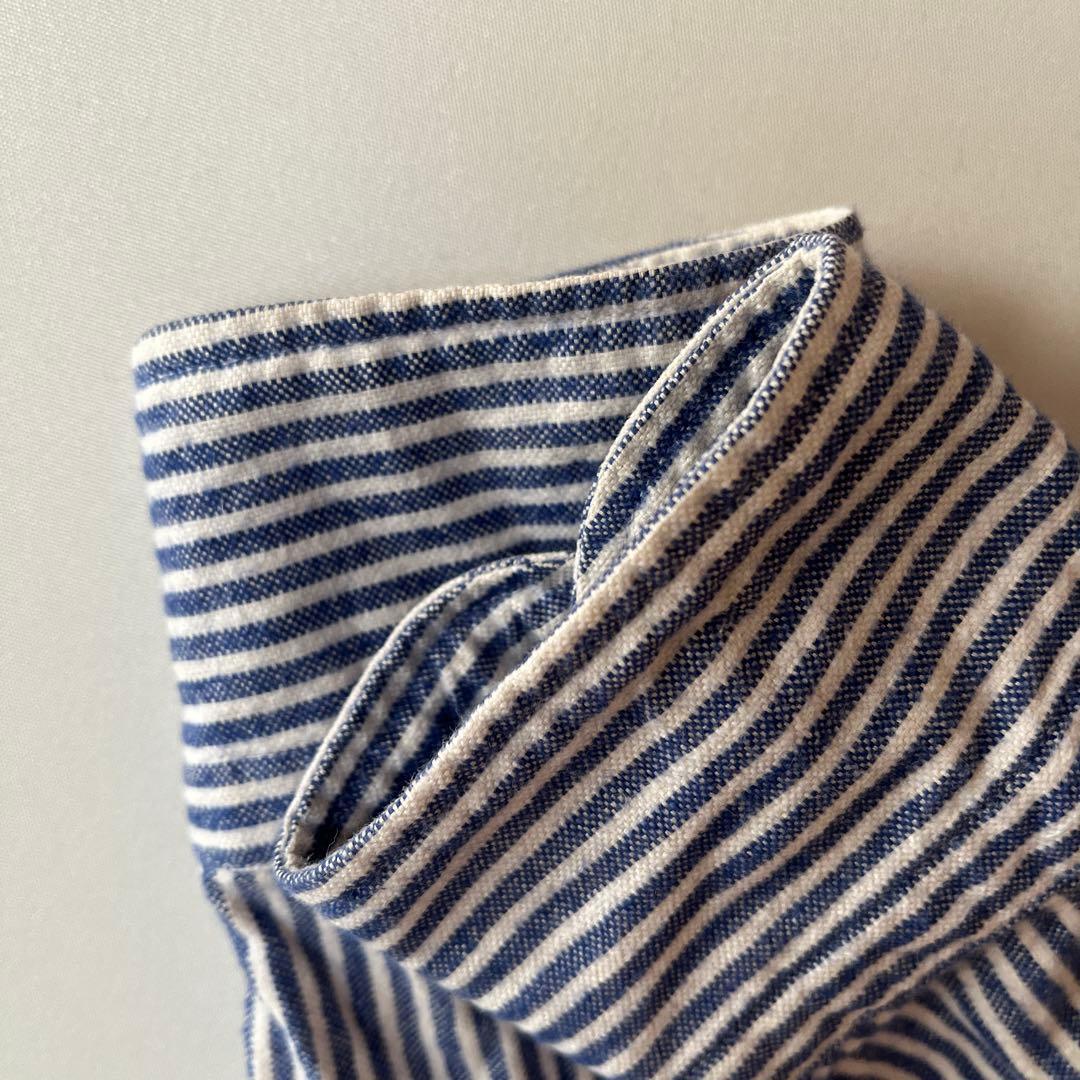 45R ストライプ柄 丸襟 コットンシャツ ブラウス 綿100% サイズ2 青白