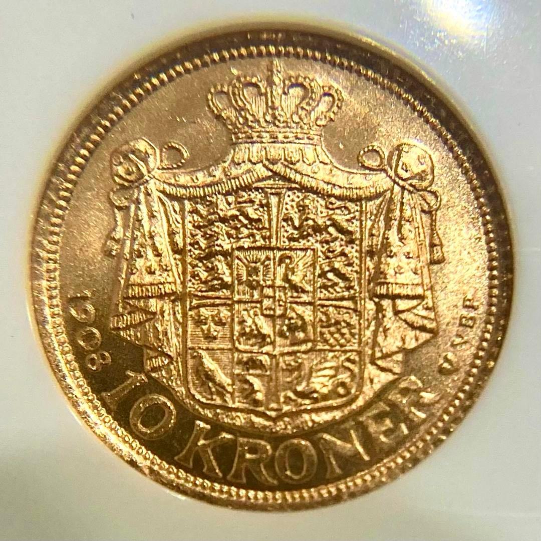 ★★★梨くん★★★　1908年デンマーク10クローネ金貨★NGC MS65