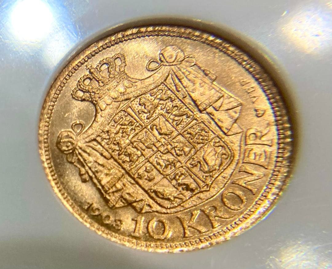 ★★★梨くん★★★　1908年デンマーク10クローネ金貨★NGC MS65