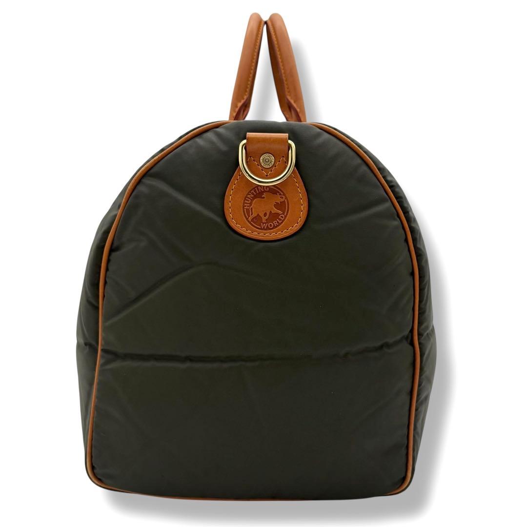ハンティングワールド ボストンバッグ バチュークロスナイロン × レザー カーキ