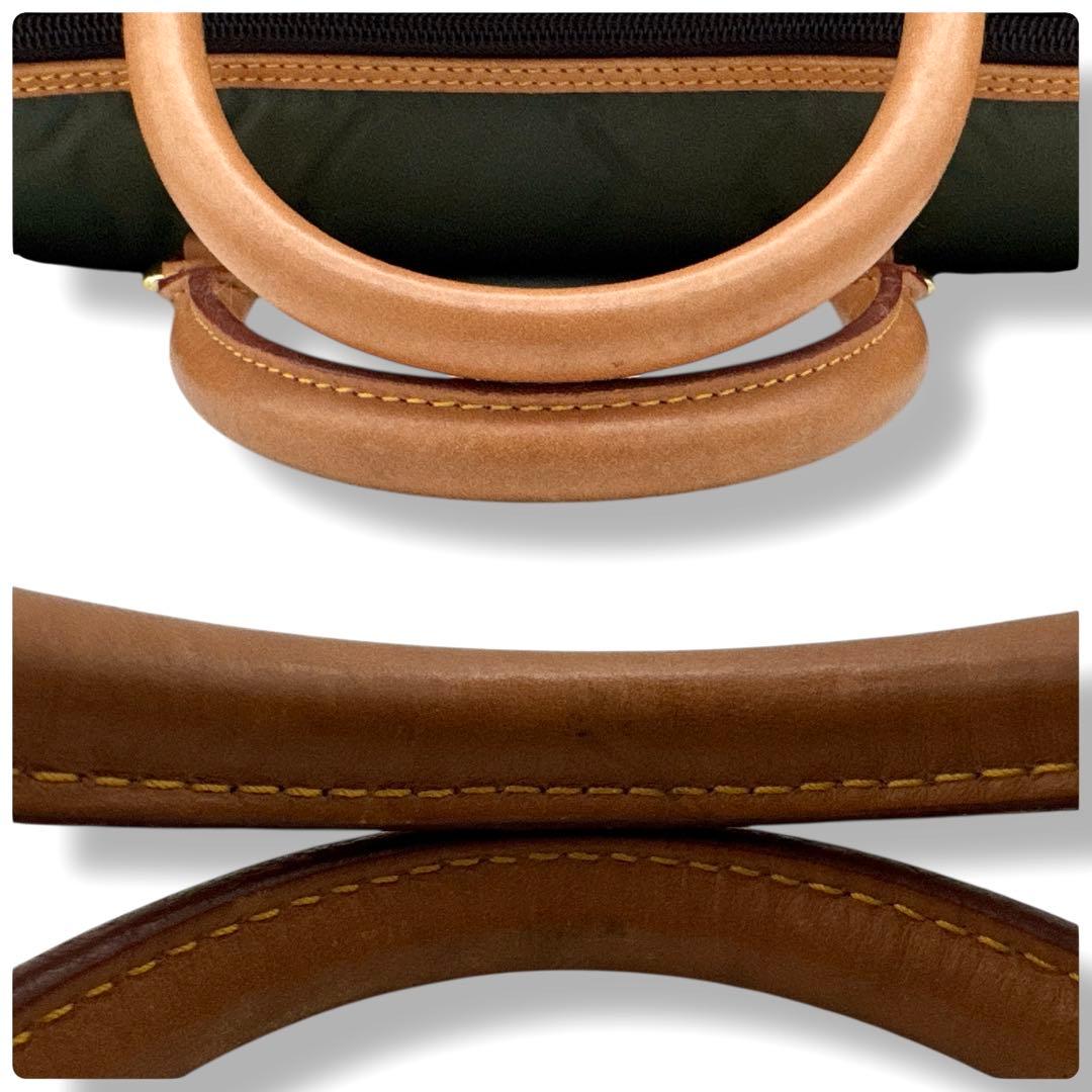 ハンティングワールド ボストンバッグ バチュークロスナイロン × レザー カーキ