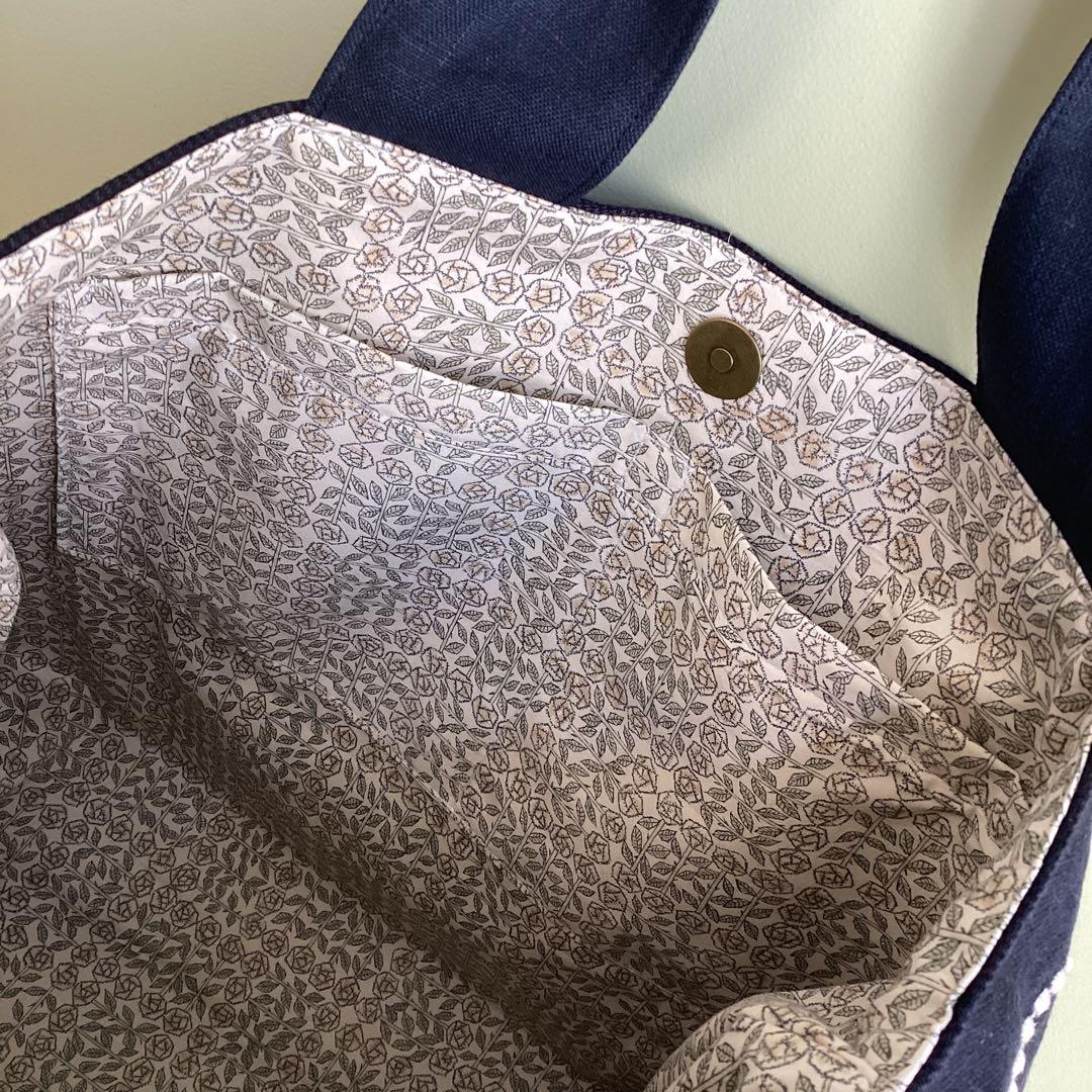 ミナペルホネン　タンバリンネイビートートバッグ　ハンドメイド