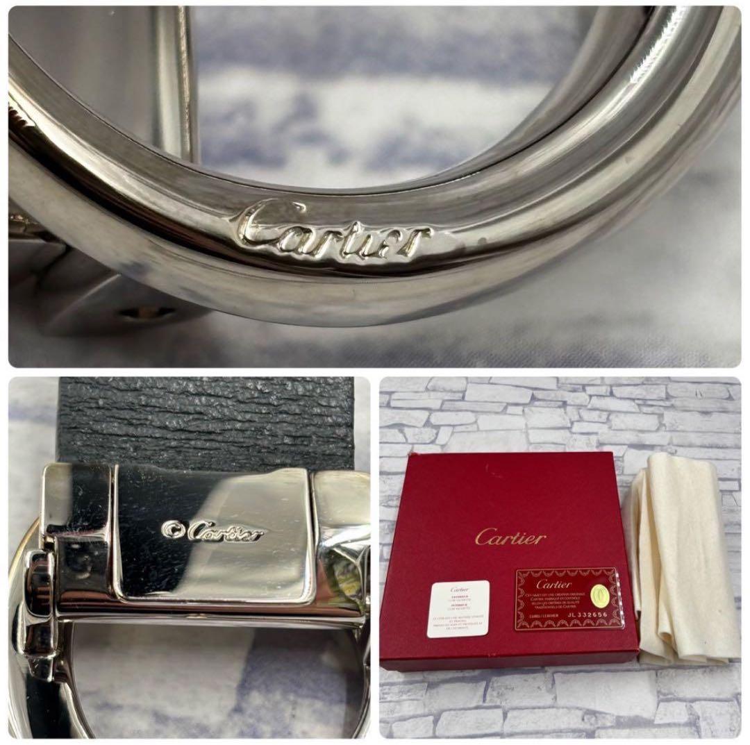 Cartier ブラックレザー ベルト/パンテールCバックル