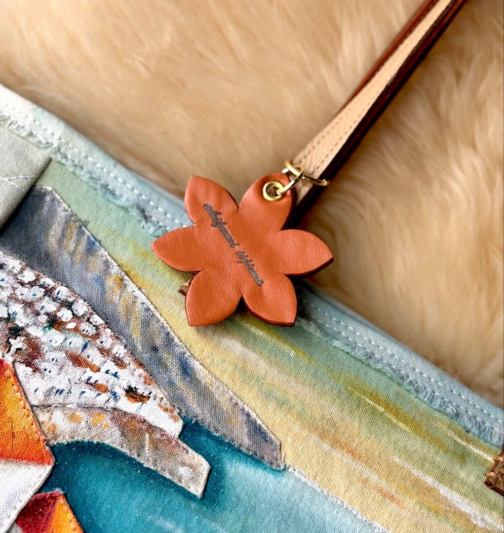 (手づくり)\"感謝溢れ出る日の夕暮れ\"レザー帆布トートバッグ/ネコ刺繍