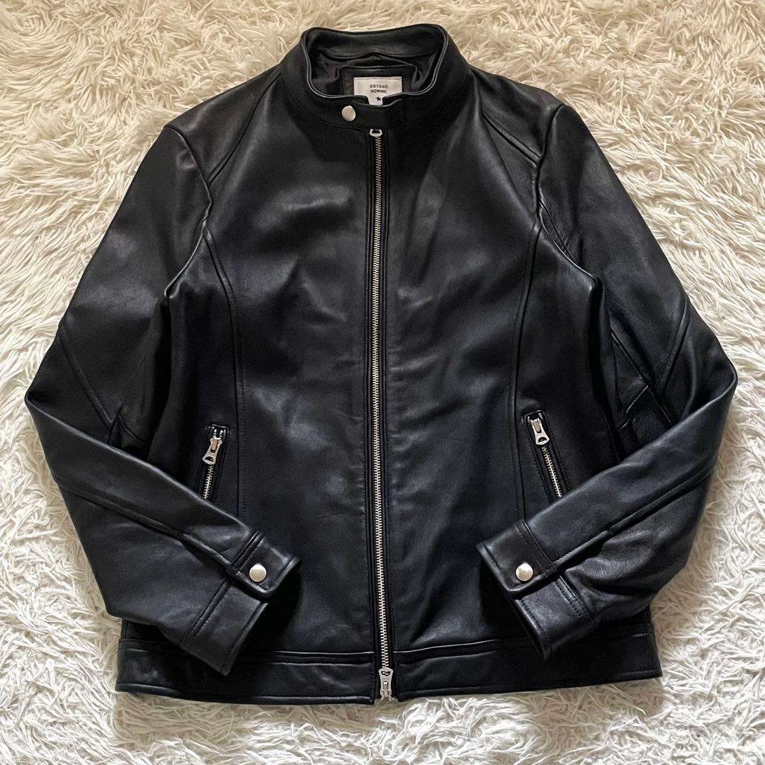 291295=HOMME ラムレザージャケット シングル 黒 4