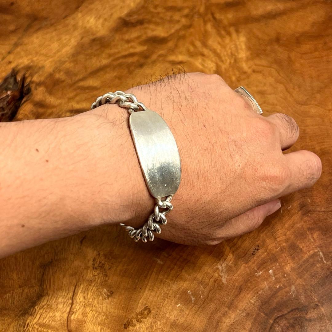 US ヴィンテージ シルバー IDヘビープレート ブレスレット STESLING