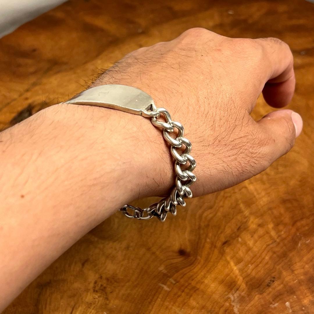 US ヴィンテージ シルバー IDヘビープレート ブレスレット STESLING