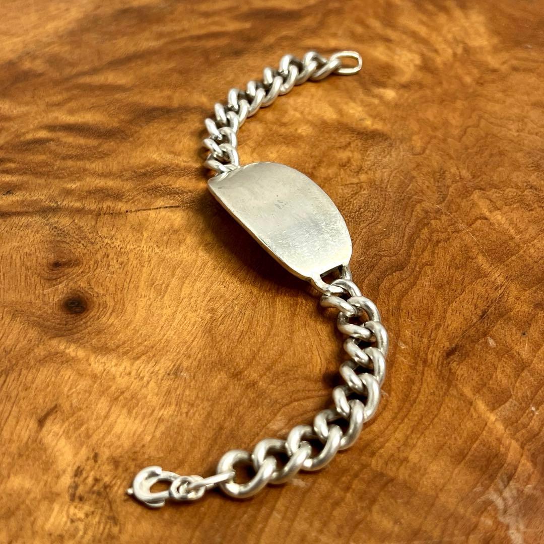 US ヴィンテージ シルバー IDヘビープレート ブレスレット STESLING