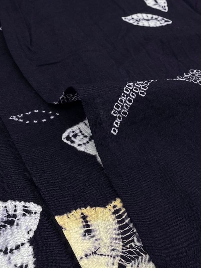 有松絞り 浴衣 夏物 桔梗文様 紺色系 綿100％ 躾糸付き NY029