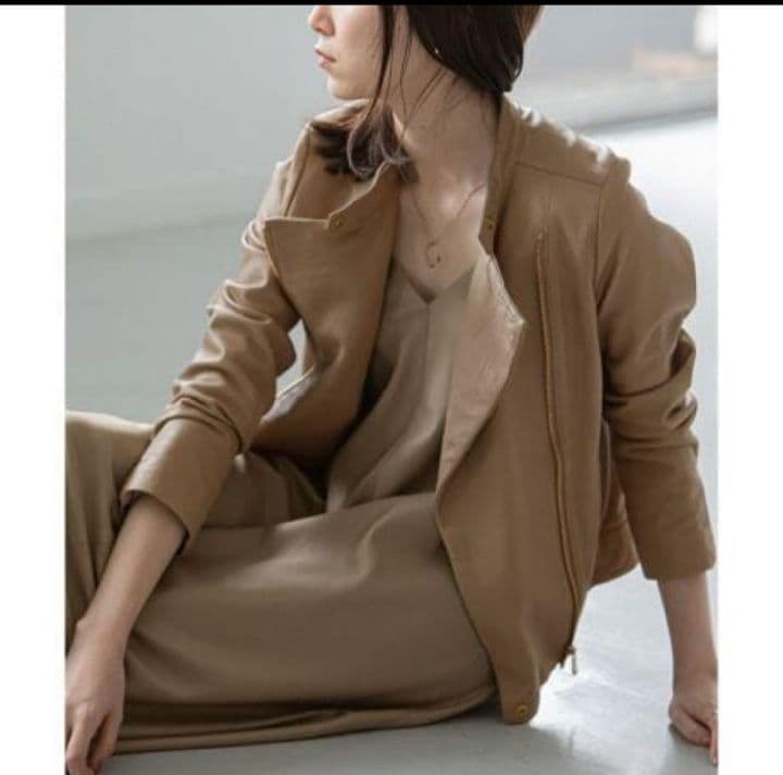 NOBLE ベージュ シングルライダースジャケット