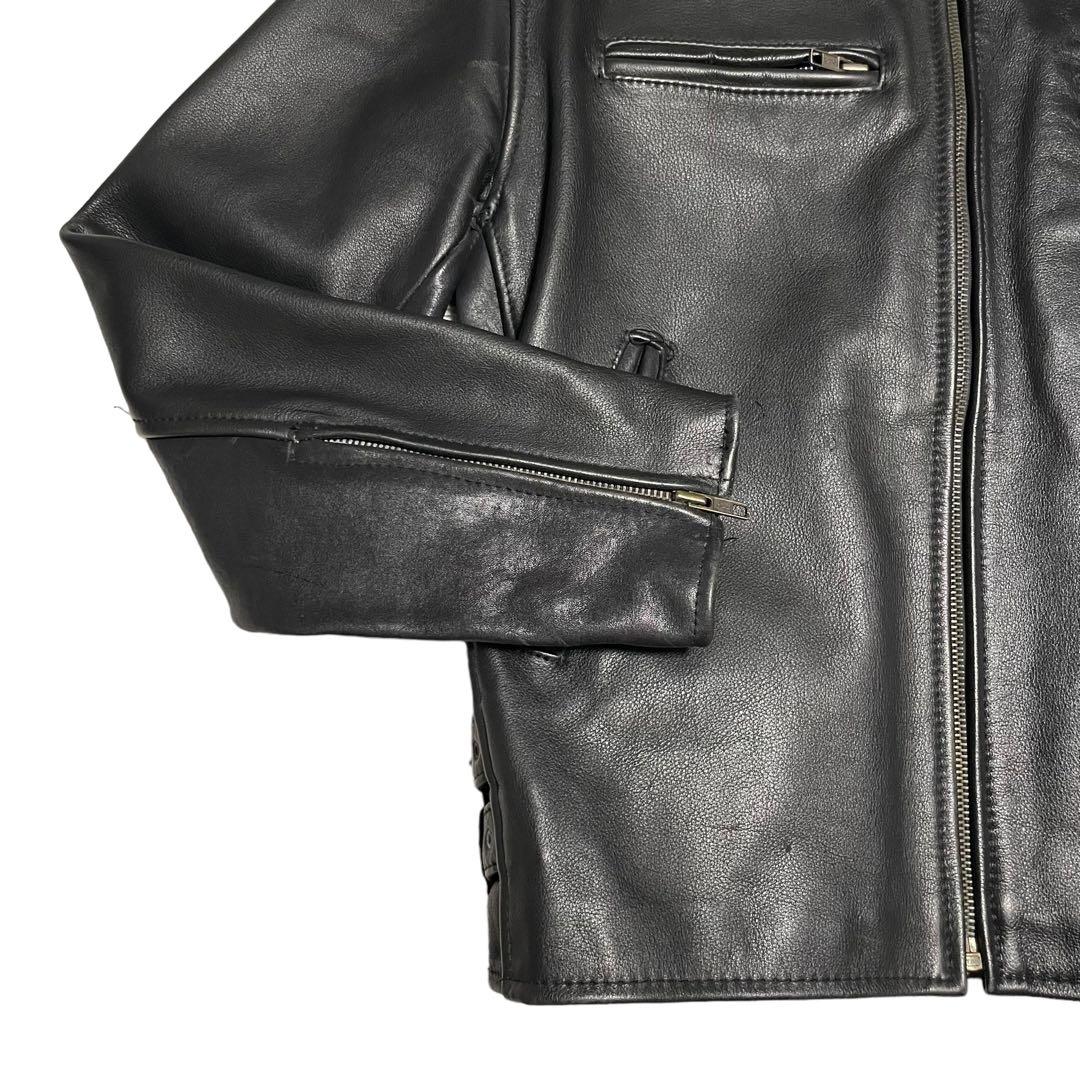 【vintage】牛革 本革 カウハイドレザーシングルライダースジャケット 黒M