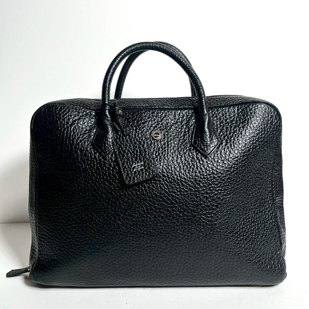 【極上美品・使用感少ない✨】hinn エンボスレザー ビジネスバッグ 黒