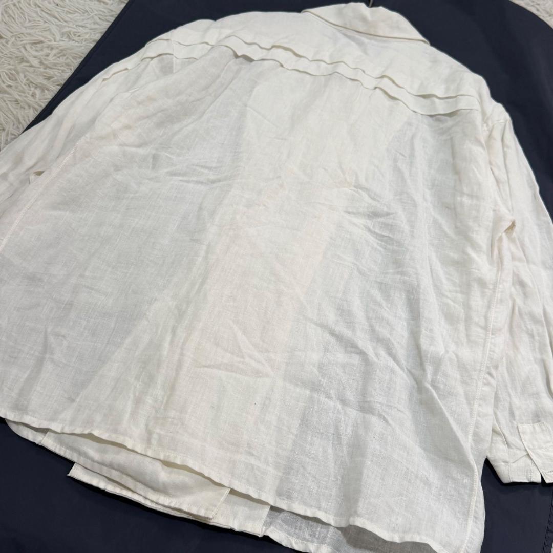 16619✨CHANEL ピンタック クローバー金ボタン ダブルシャツ ブラウス