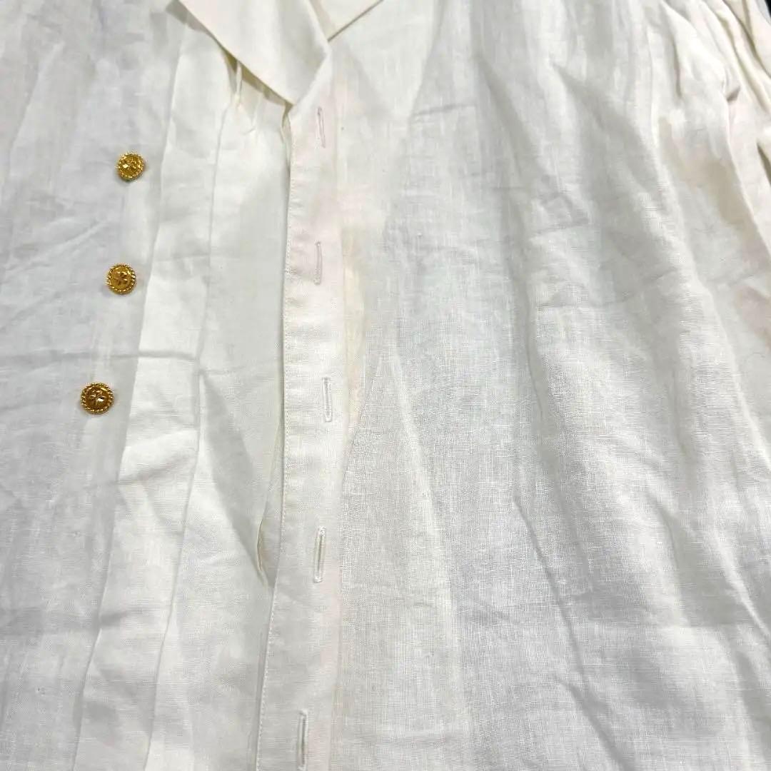 16619✨CHANEL ピンタック クローバー金ボタン ダブルシャツ ブラウス