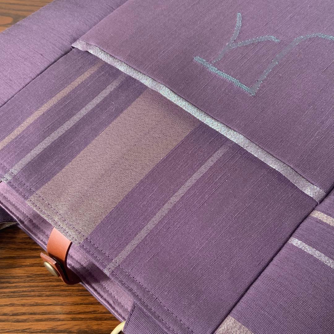 A4サイズ対応　紬帯　銀の香炉と金の枝花　リメイク　バンブーハンドルバッグ