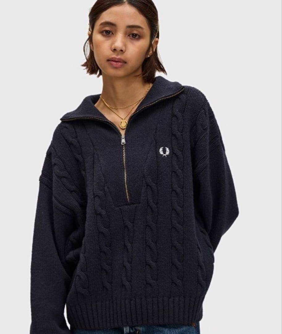 トップス FRED PERRY Half Zip Cable Knit Jumper