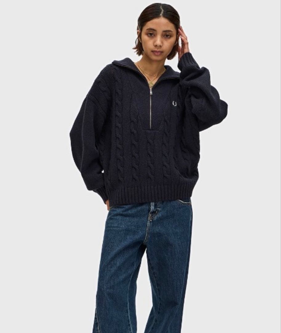トップス FRED PERRY Half Zip Cable Knit Jumper