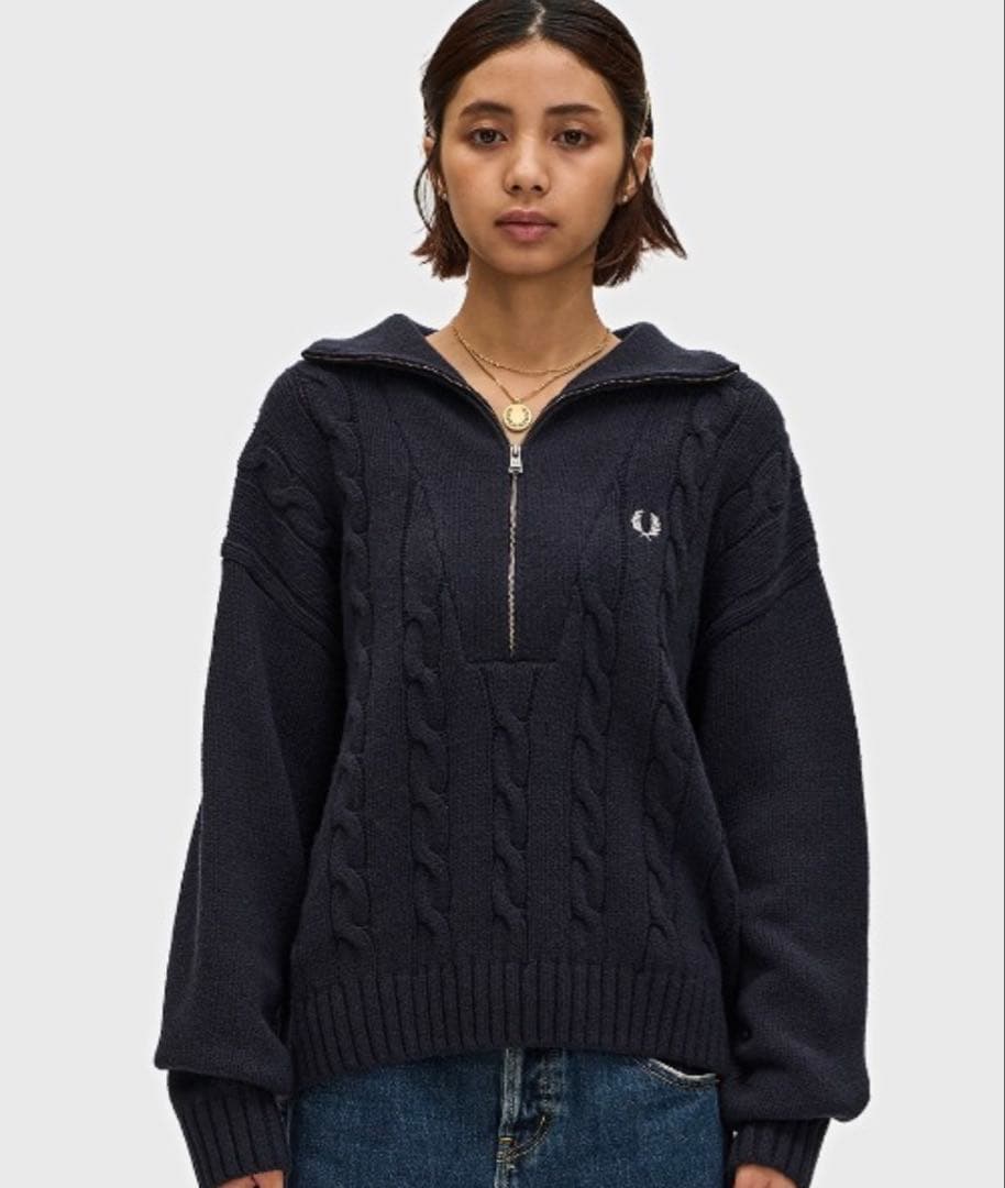 トップス FRED PERRY Half Zip Cable Knit Jumper