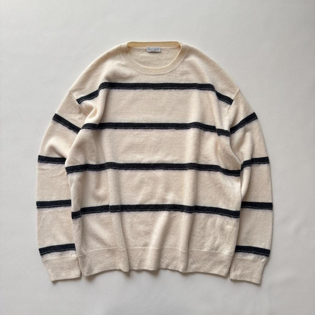 最高峰✨ブルネロクチネリ モニーレ装飾 カシミア100 ボーダーセーター ニット