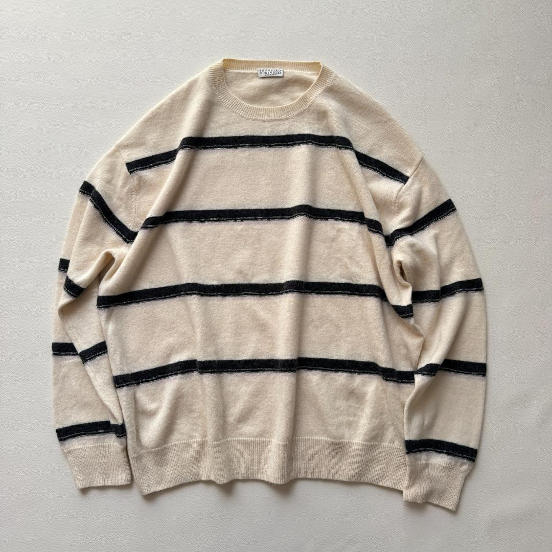最高峰✨ブルネロクチネリ モニーレ装飾 カシミア100 ボーダーセーター ニット