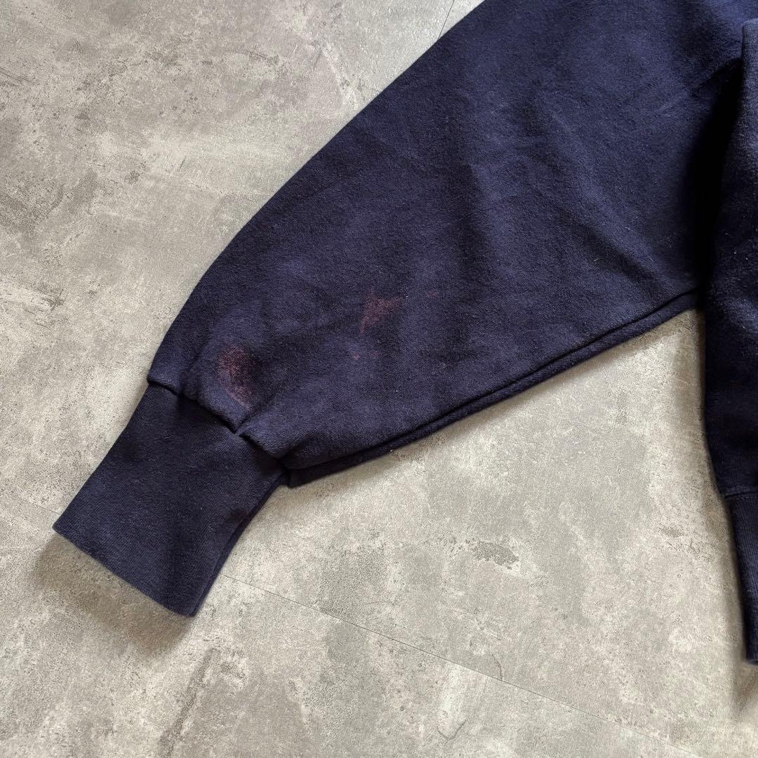 90s ヴィンテージ古着 肉厚コットンスウェットパーカー 無地フェード ネイビー