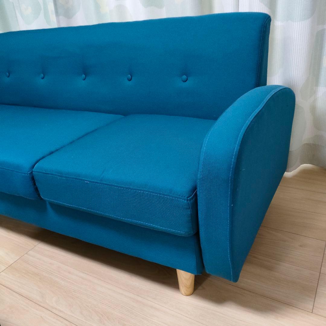 ブルー 3人掛けカウチソファ