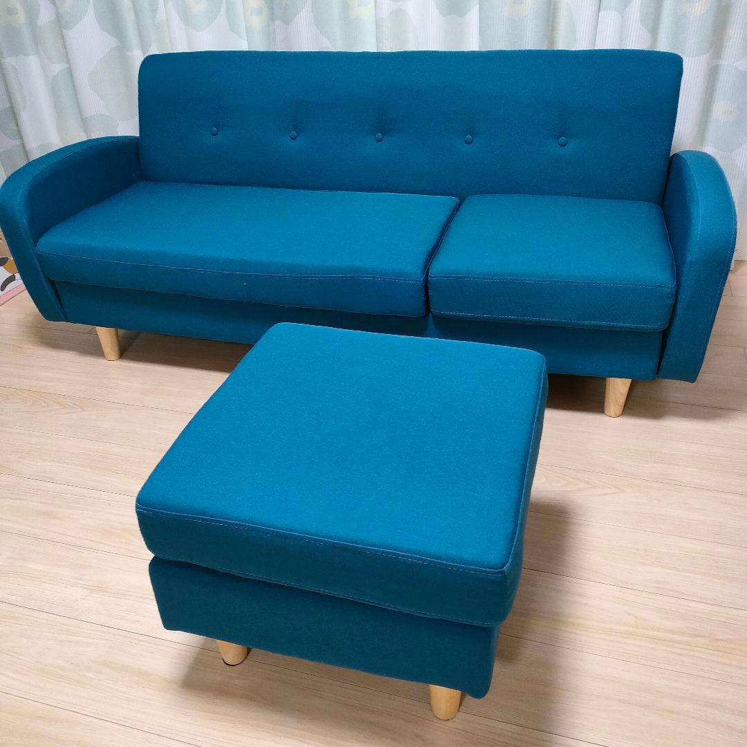 ブルー 3人掛けカウチソファ
