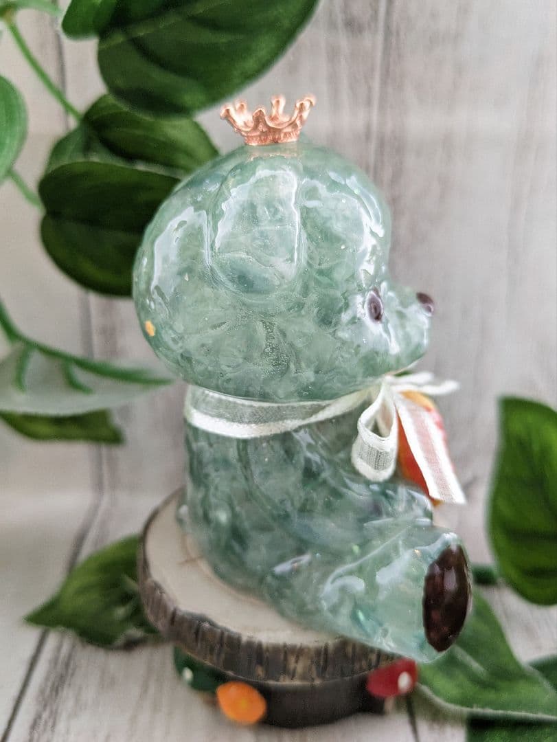 【ゼロ】グリーンフローライトのしょんぼりくまちゃん形オルゴナイト☆他１点