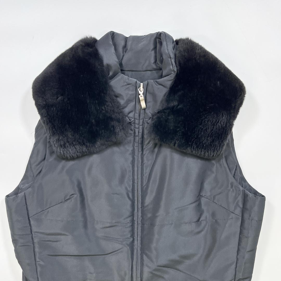 FOXEY シルク 中綿 ベスト ジレ ヌートリア ファー 黒 40 L