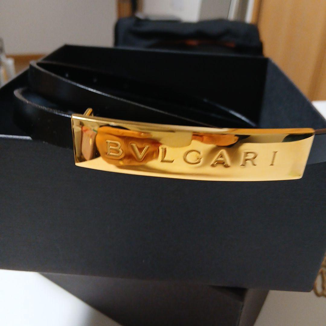 BVLGARI ブラックレザーベルト ゴールドバックル