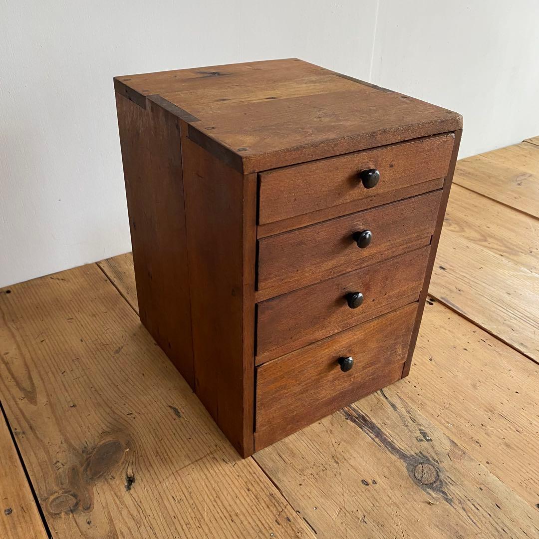 アンティーク 小引き出し 4杯抽斗 小物入れ 無垢材 昭和レトロ z736
