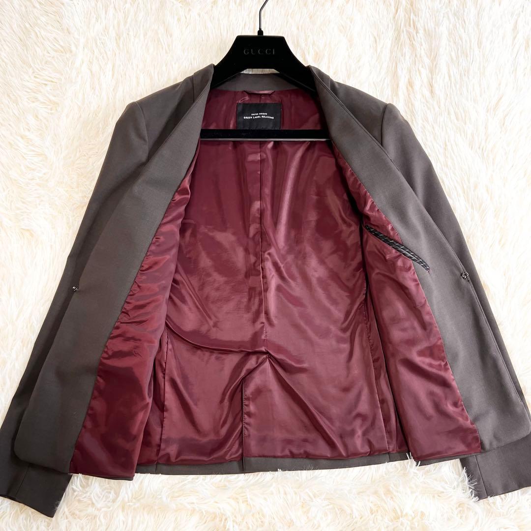 美品✨グリーンレーベルリラクシング　パンツスーツ　ノーカラー　ブラウン　40