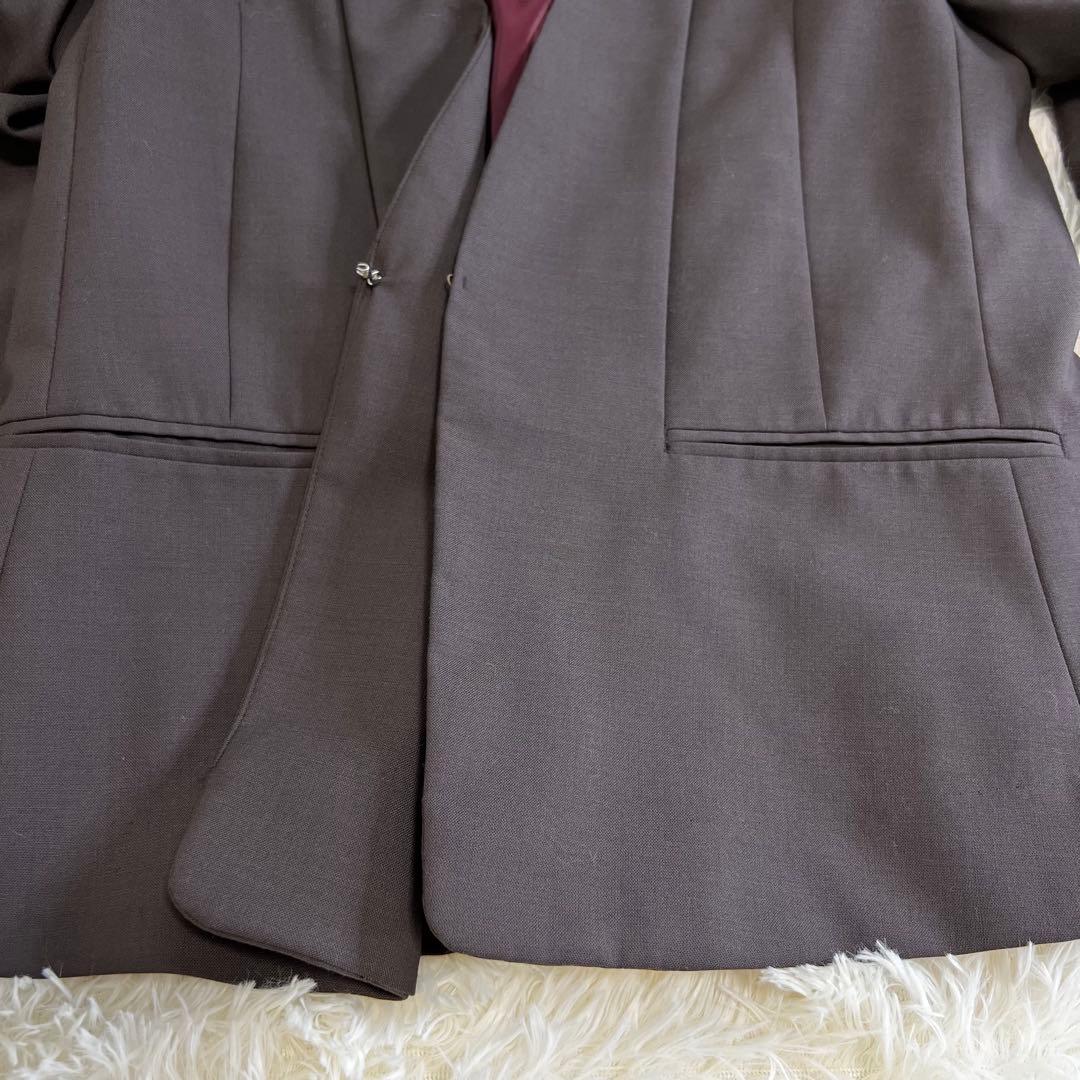 美品✨グリーンレーベルリラクシング　パンツスーツ　ノーカラー　ブラウン　40